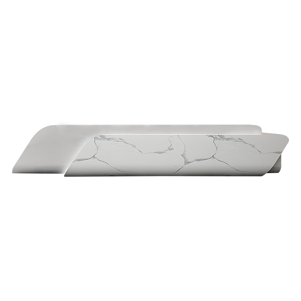 Marble finish curved reception counter with contemporary office design