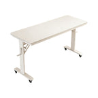 White height adjustable standing desk with mobile wheels and compact workspace design