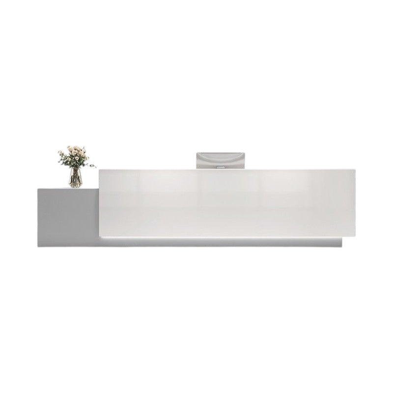 Modern reception counter with grey side panel and contemporary office style