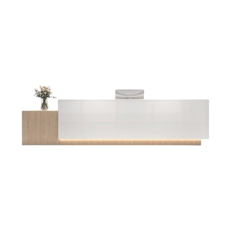 Minimalist reception counter with sleek white finish for modern workplaces