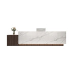 Modern white reception counter with wood side cabinet for office reception areas