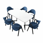 White meeting table with six blue chairs for modern office meeting rooms