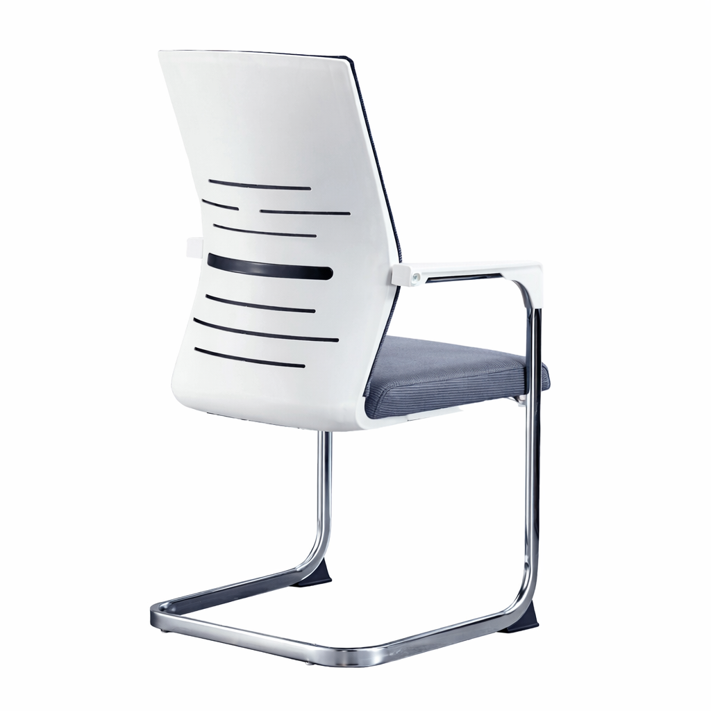 White frame mesh office chair with chrome base for meeting rooms and reception spaces