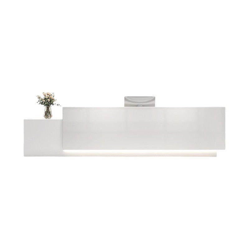 White reception desk with side storage cabinet and integrated LED base