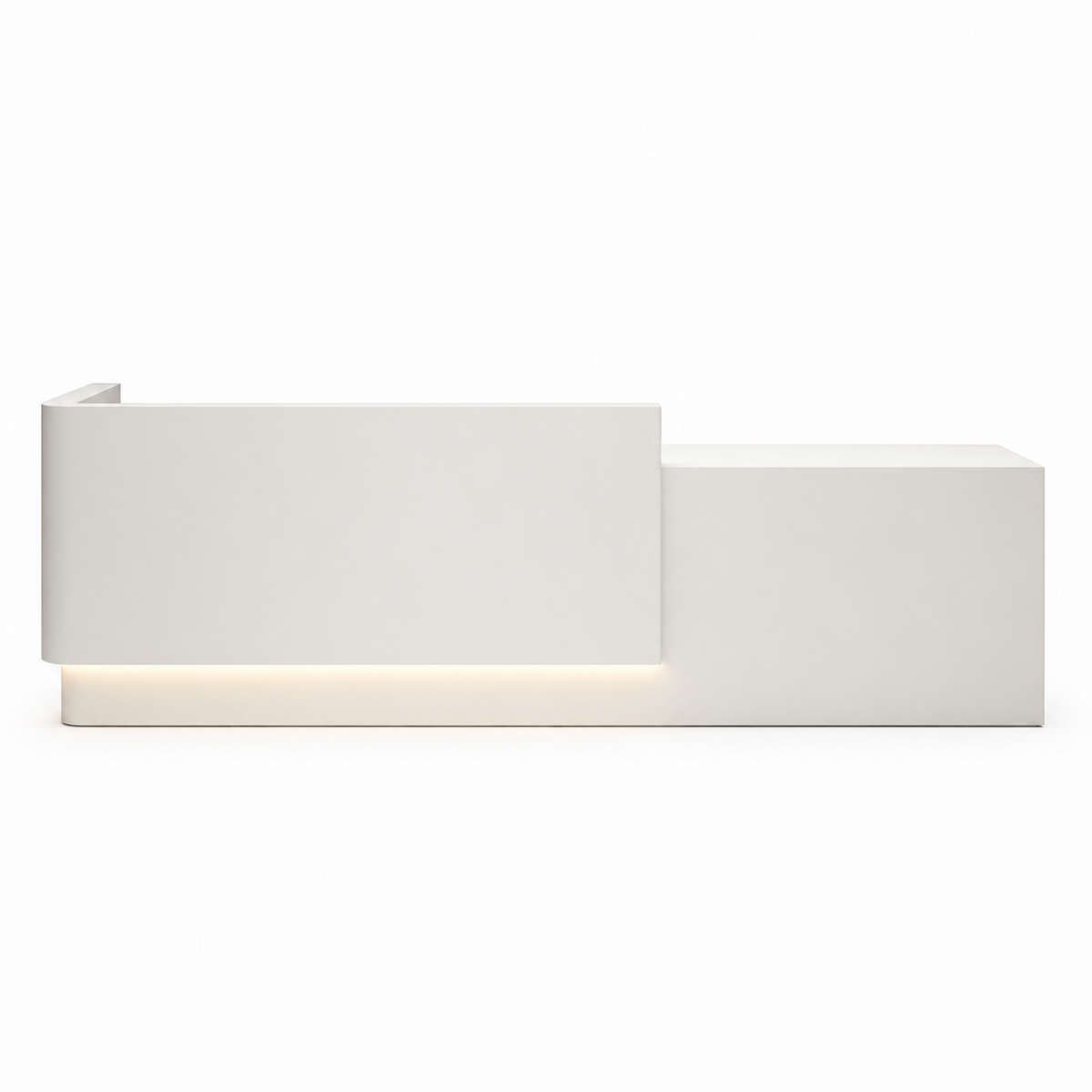 Modern office reception desk isolated on white background with LED base