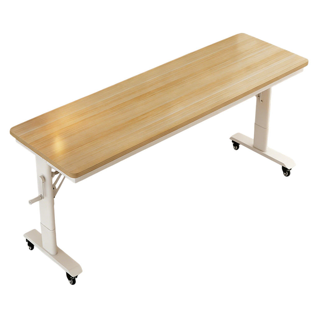 Wood grain height adjustable desk with mobile frame for flexible home office setups